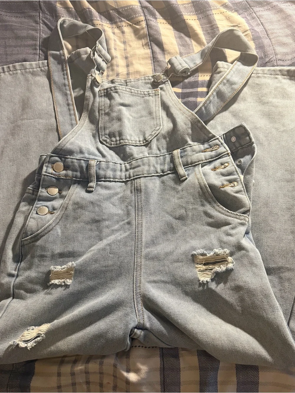 SHEIN Light Blue Distressed Denim Kids Overalls